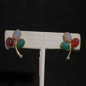 Amco 1/20 14k Gold Filled Gemstone Egyptian Scarab Screw Back Earrings (3977)